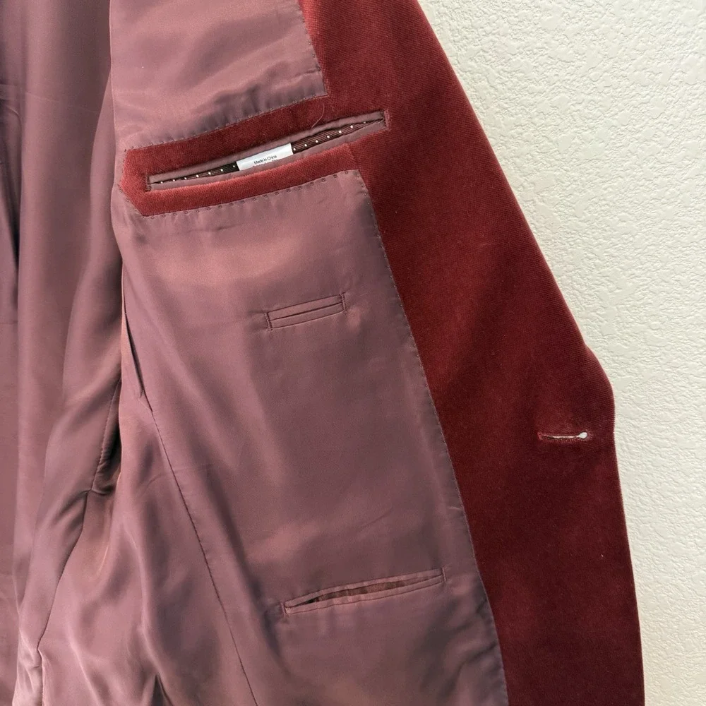 JCrew Mens Ludlow Velvet Blazer Dinner Jacket 42L Slim Burgundy PRISTINE